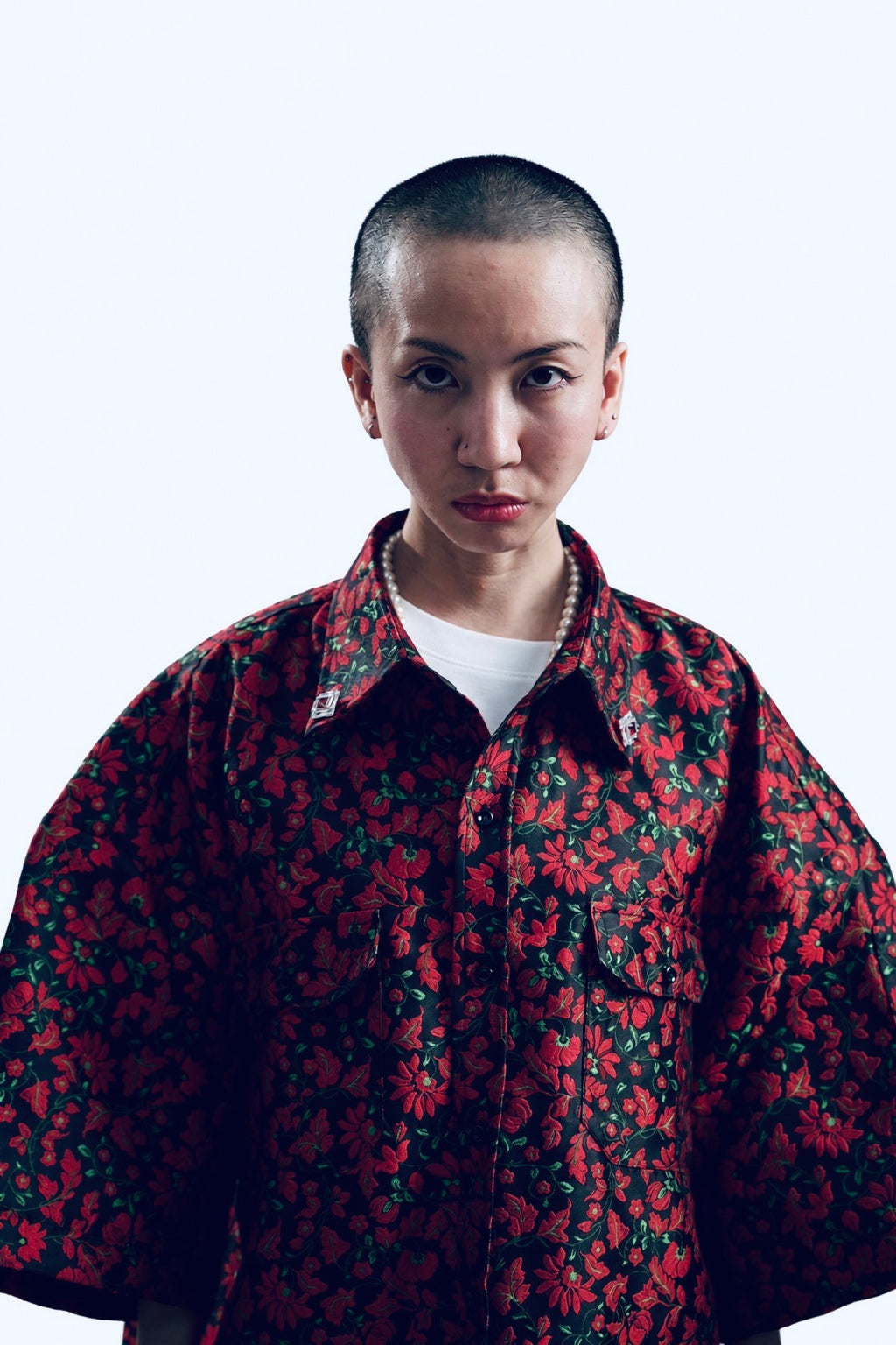 The Shirt, open. Crystal buttons on the collar.